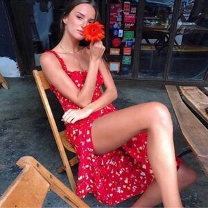 Realisation Par Red Floral Midi Dress